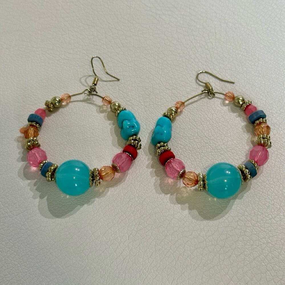 Bohemian Style Beaded Hoops Earrings